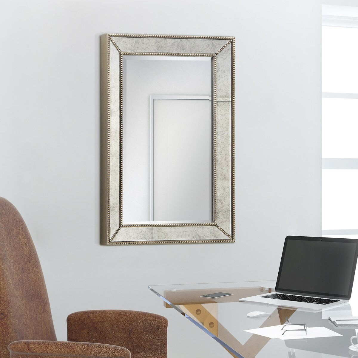 Champagne Bead Beveled Rectangular Wall Mirror - Clear