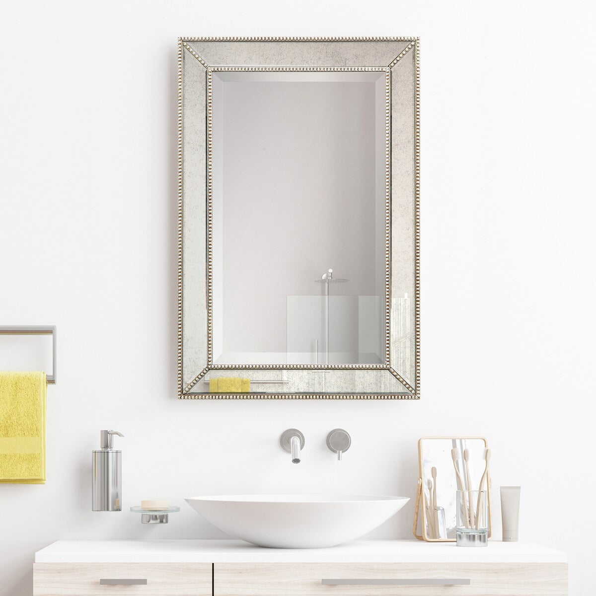 Champagne Bead Beveled Rectangular Wall Mirror - Clear