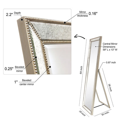 Champagne Bead Beveled Rectangular Wall Mirror - Clear