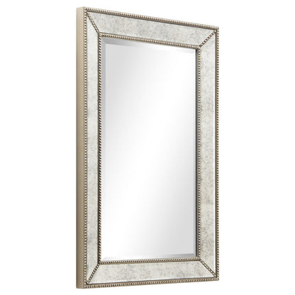 Champagne Bead Beveled Rectangular Wall Mirror - Clear