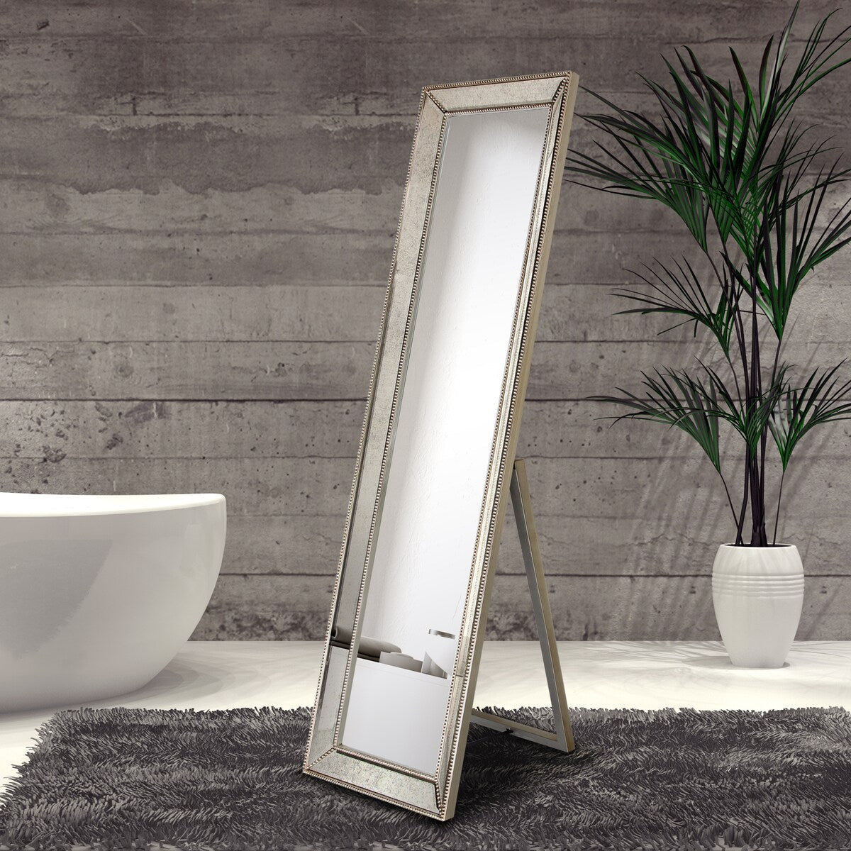 Champagne Bead Beveled Rectangular Wall Mirror - Clear