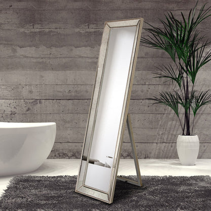 Champagne Bead Beveled Rectangular Wall Mirror - Clear