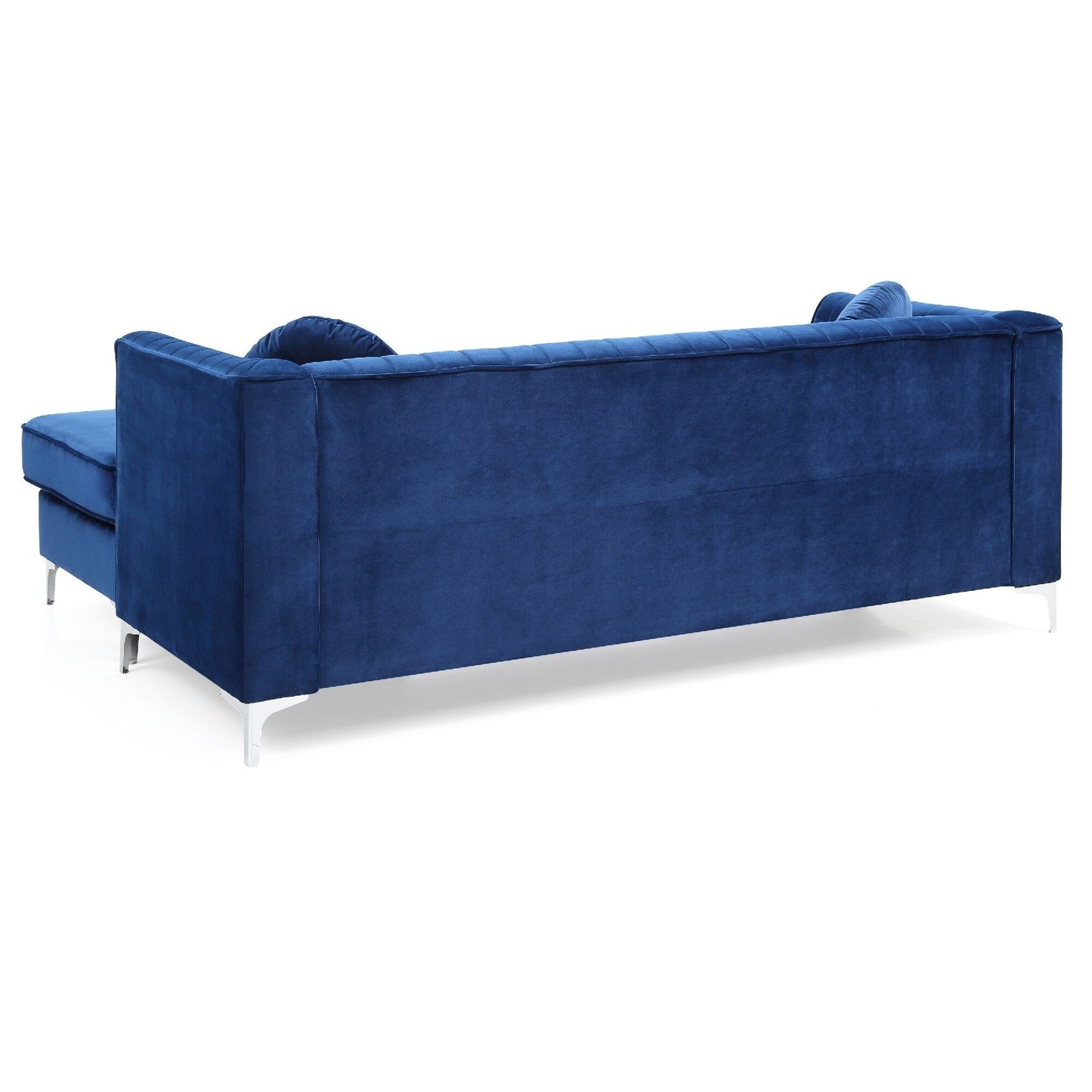 Channel Tufted Velvet L Shape Sectional Sofa with Throw Pillows - 87 - Blue