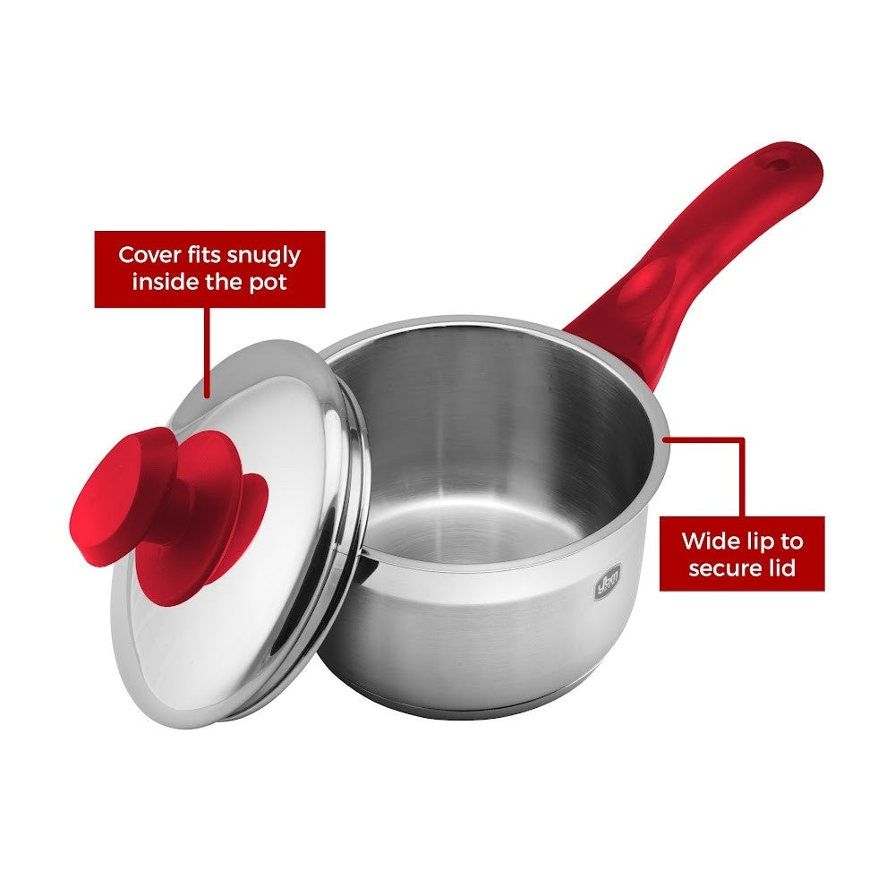 YBM Home Professional Chef’s 18/10 Stainless Steel Sauce Pot Covered Tri-Ply Capsule Base With Handle, Induction Compatible