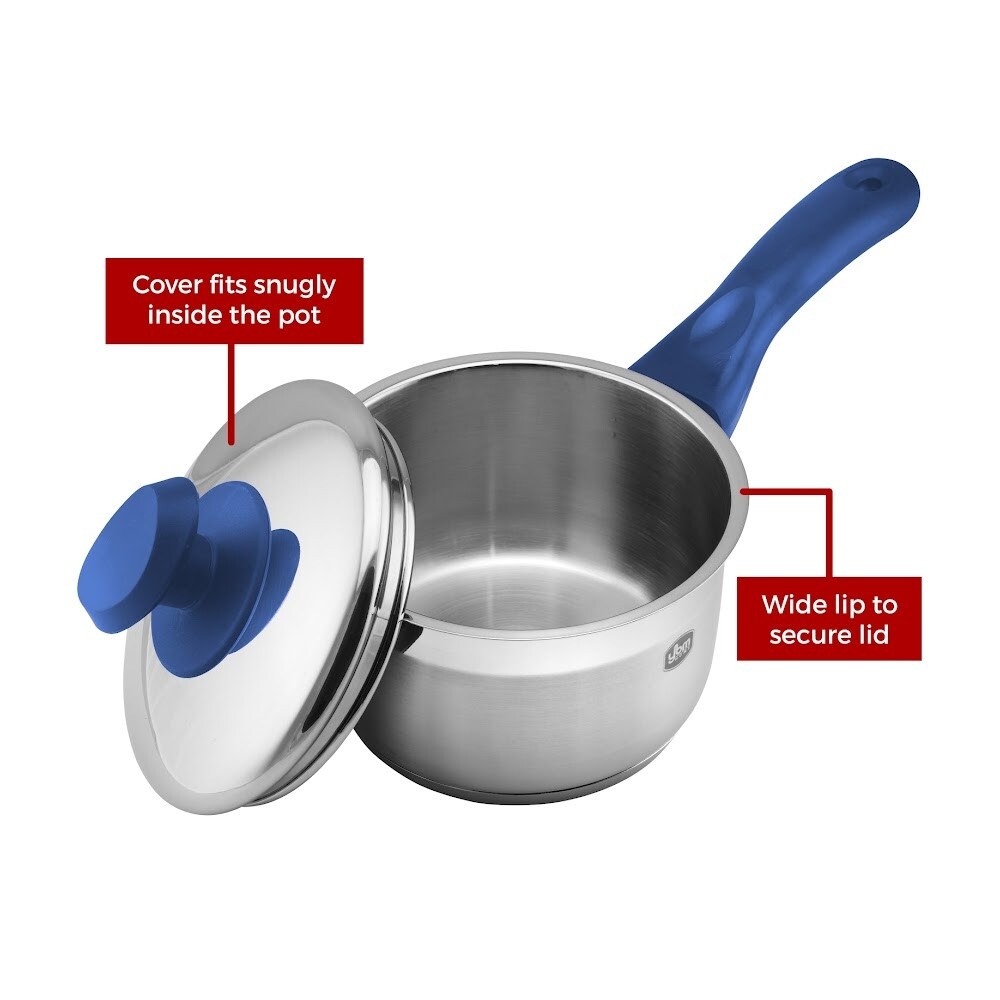 YBM Home Professional Chef’s 18/10 Stainless Steel Sauce Pot Covered Tri-Ply Capsule Base With Handle, Induction Compatible