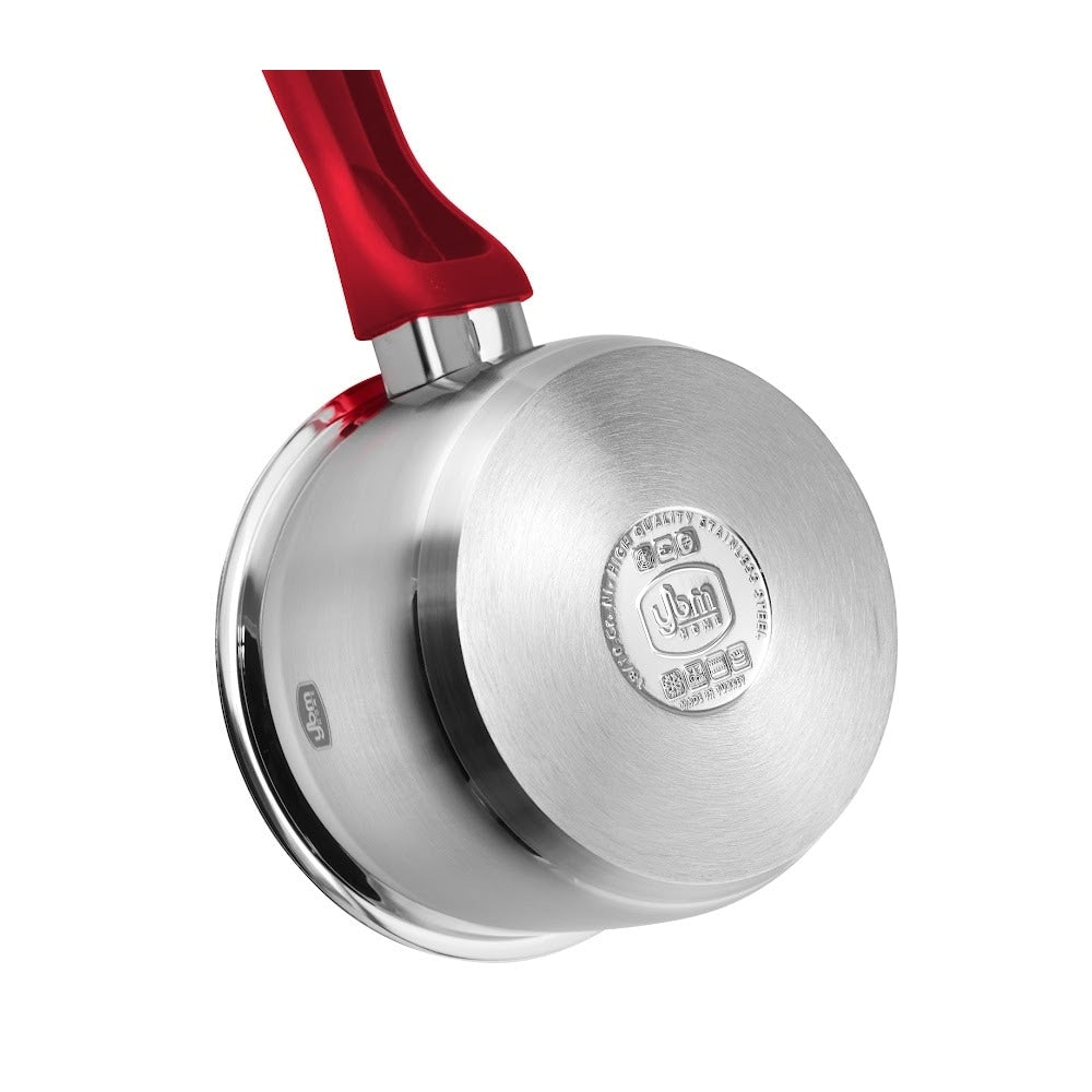YBM Home Professional Chef’s 18/10 Stainless Steel Sauce Pot Covered Tri-Ply Capsule Base With Handle, Induction Compatible