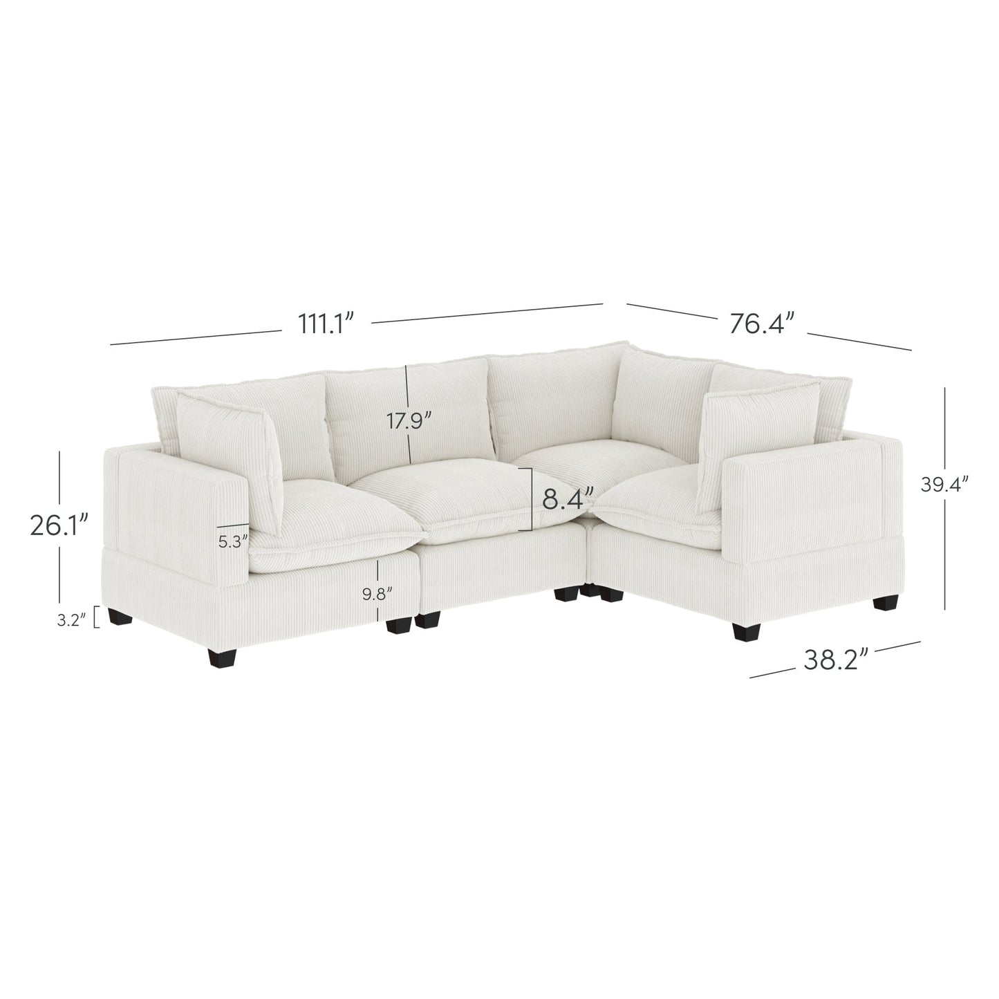 Chelsea Modern Cloud Modular Upholstered Sofa with Deep Seat and Plush Cushions