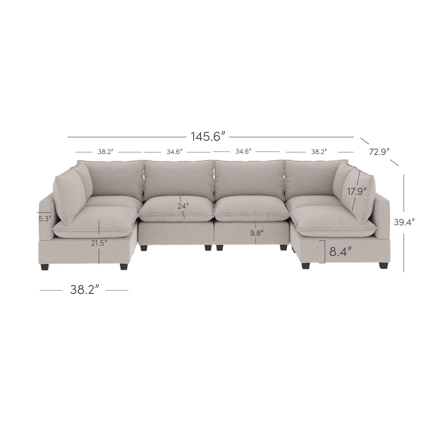 Chelsea Modern Cloud Modular Upholstered Sofa with Deep Seat and Plush Cushions
