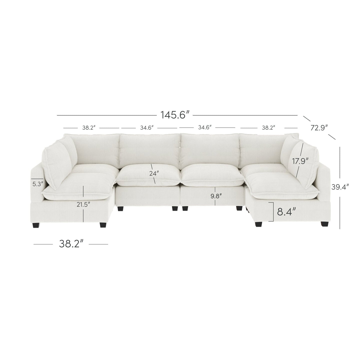 Chelsea Modern Cloud Modular Upholstered Sofa with Deep Seat and Plush Cushions
