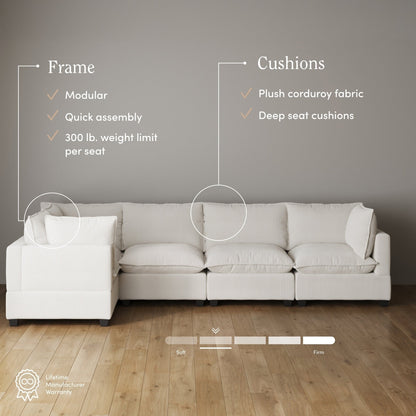 Chelsea Modern Cloud Modular Upholstered Sofa with Deep Seat and Plush Cushions