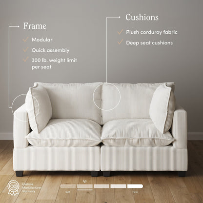 Chelsea Modern Cloud Modular Upholstered Sofa with Deep Seat and Plush Cushions
