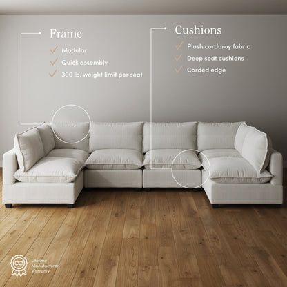 Chelsea Modern Cloud Modular Upholstered Sofa with Deep Seat and Plush Cushions