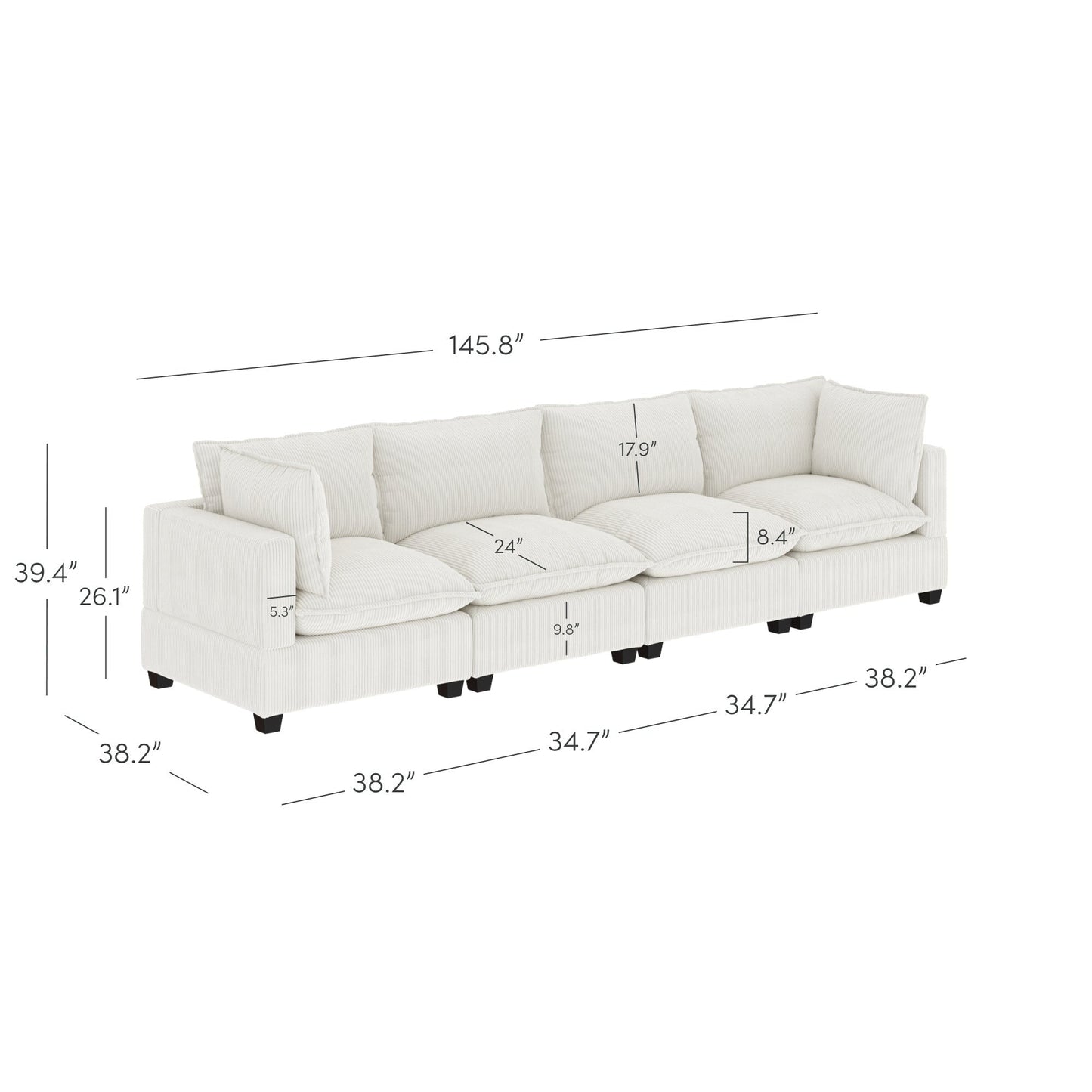 Chelsea Modern Cloud Modular Upholstered Sofa with Deep Seat and Plush Cushions