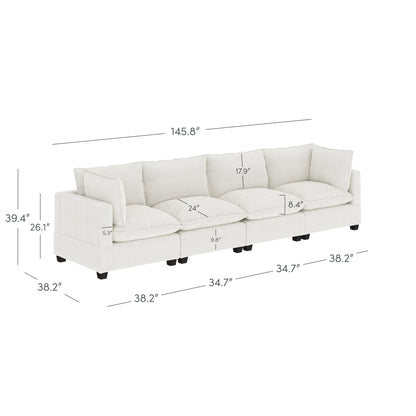 Chelsea Modern Cloud Modular Upholstered Sofa with Deep Seat and Plush Cushions