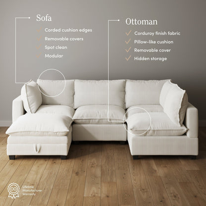 Chelsea Modern Cloud Modular Upholstered Sofa with Deep Seat and Plush Cushions