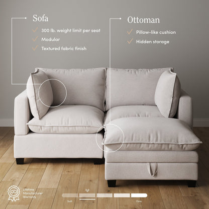 Chelsea Modern Cloud Modular Upholstered Sofa with Deep Seat and Plush Cushions