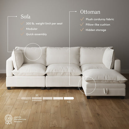 Chelsea Modern Cloud Modular Upholstered Sofa with Deep Seat and Plush Cushions