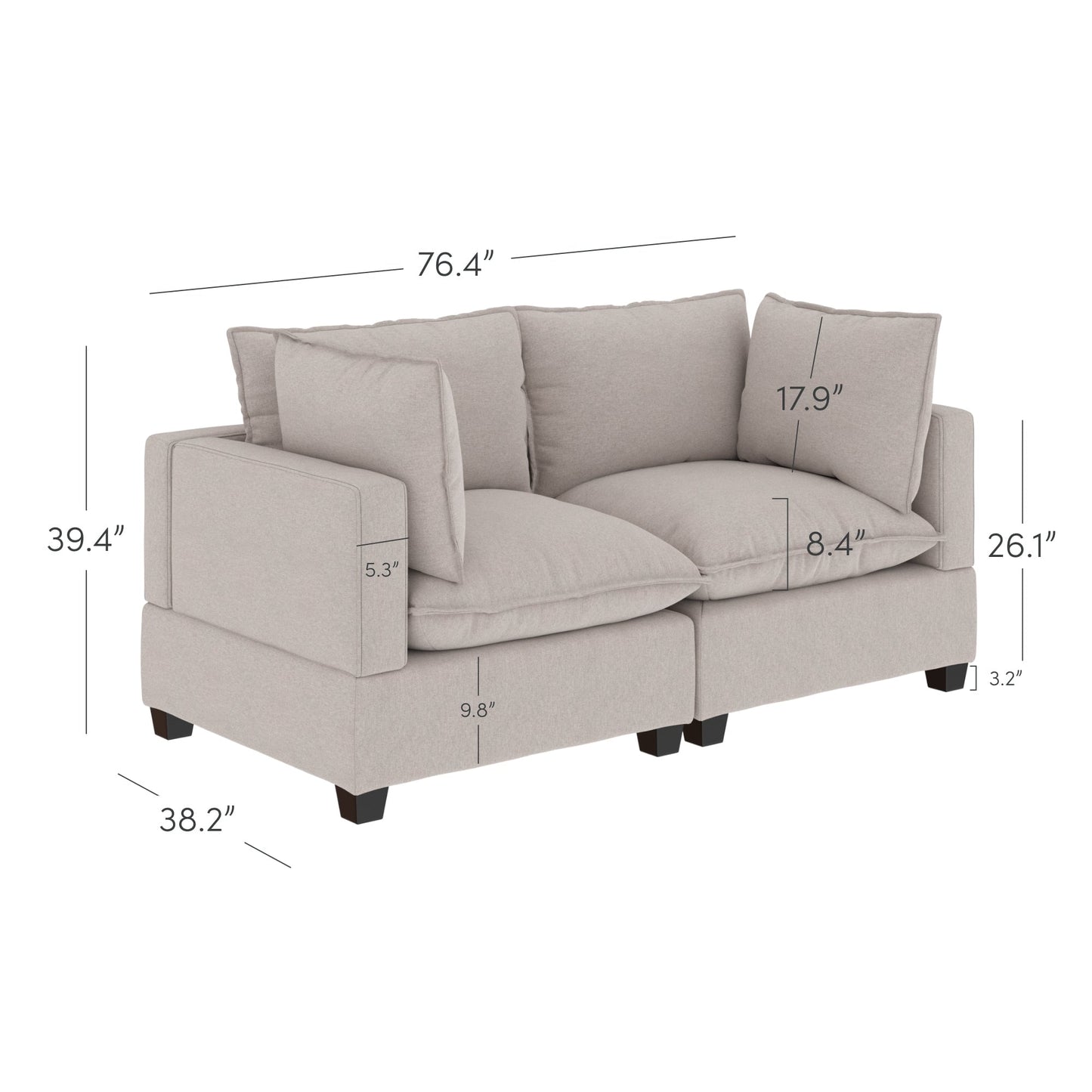 Chelsea Modern Cloud Modular Upholstered Sofa with Deep Seat and Plush Cushions