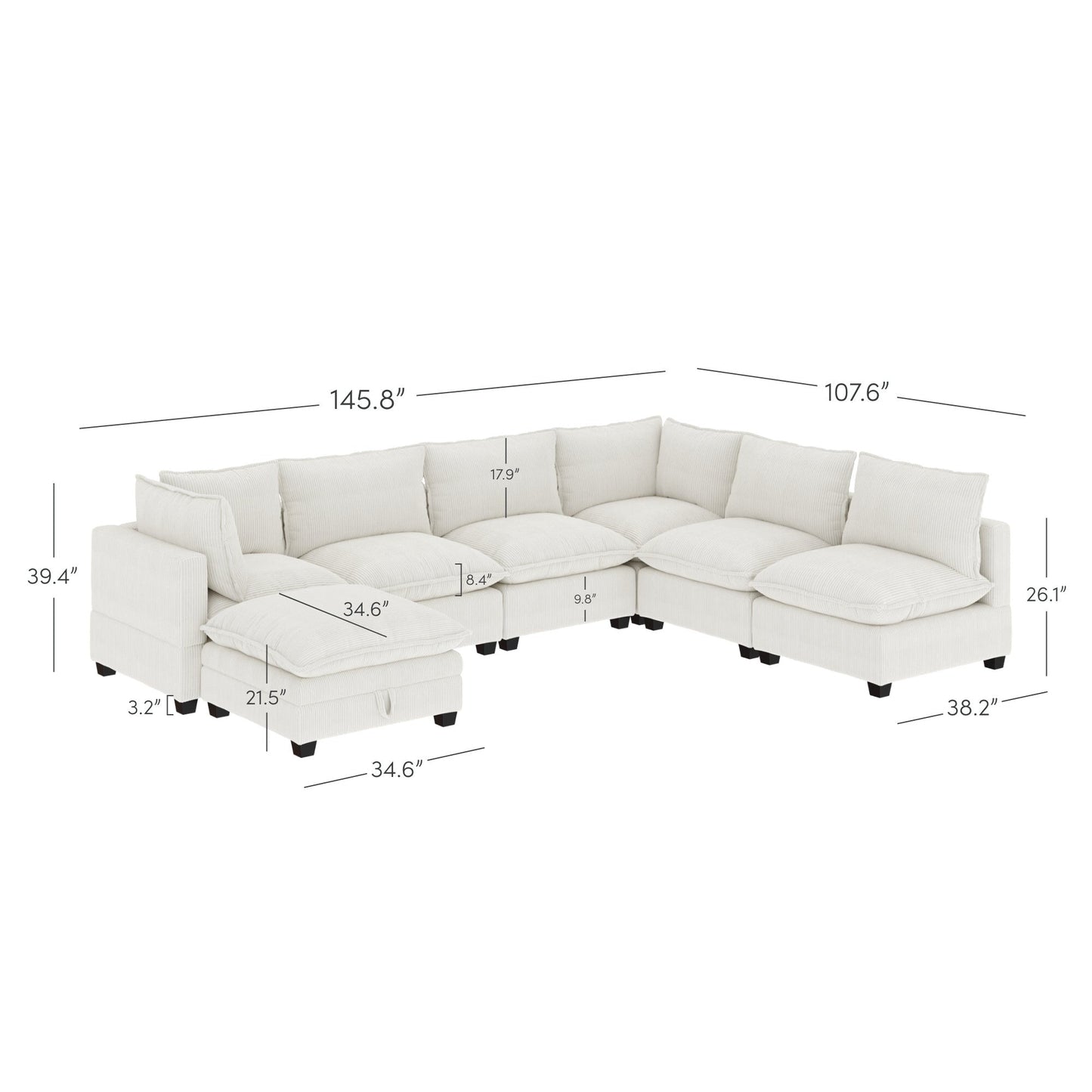 Chelsea Modern Cloud Modular Upholstered Sofa with Deep Seat and Plush Cushions