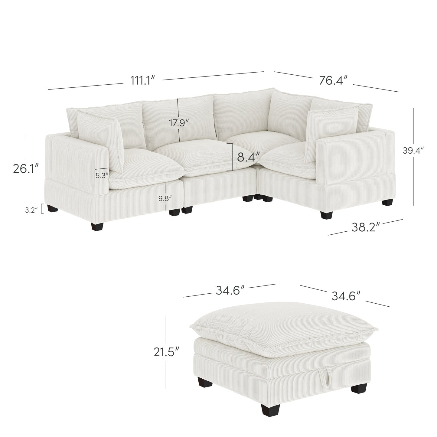 Chelsea Modern Cloud Modular Upholstered Sofa with Deep Seat and Plush Cushions