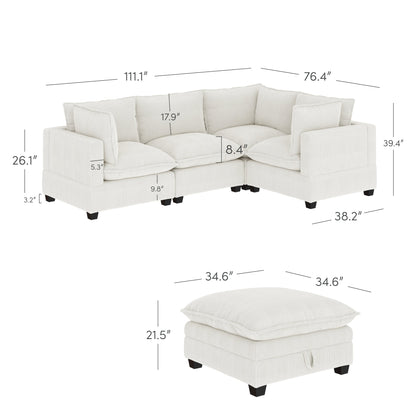 Chelsea Modern Cloud Modular Upholstered Sofa with Deep Seat and Plush Cushions