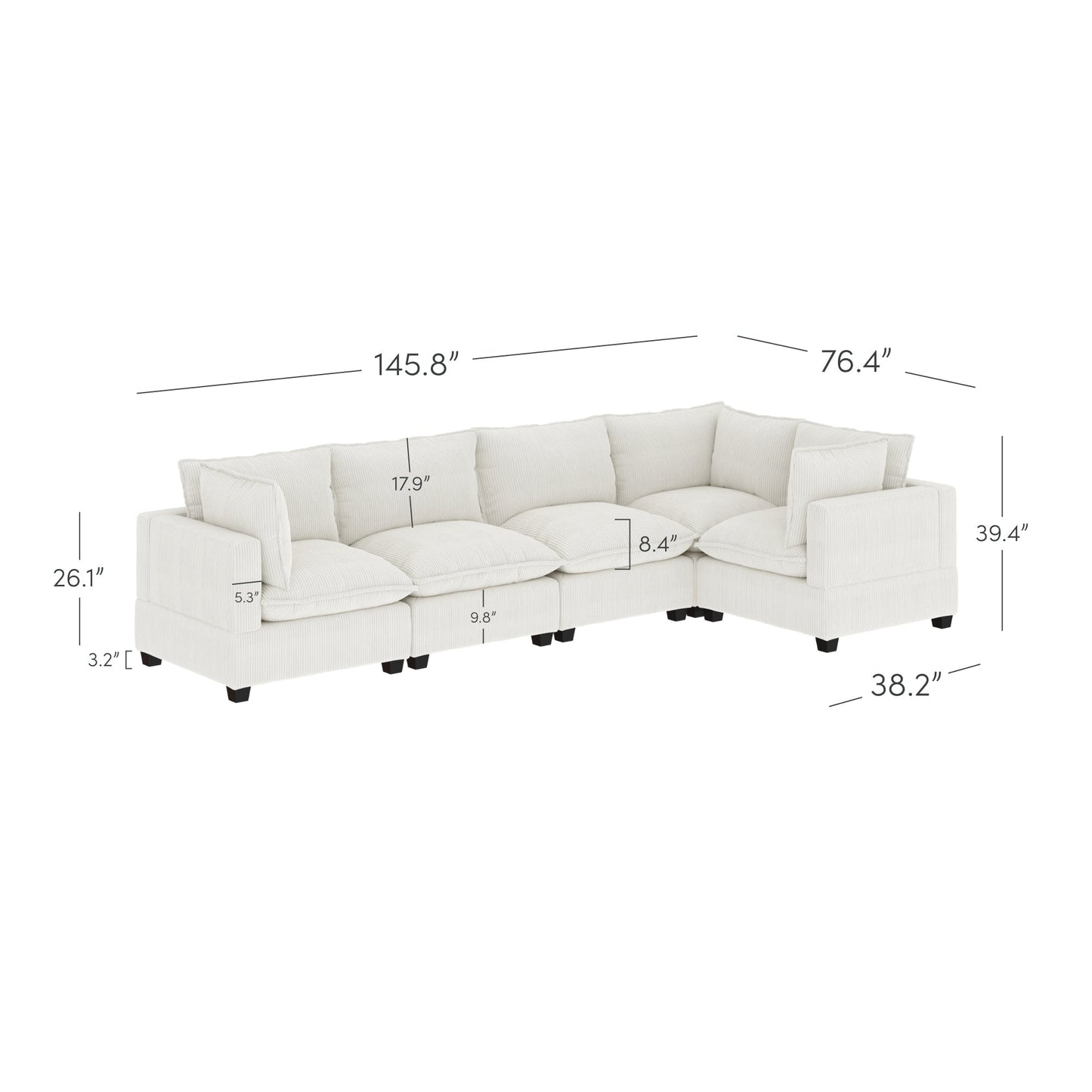 Chelsea Modern Cloud Modular Upholstered Sofa with Deep Seat and Plush Cushions