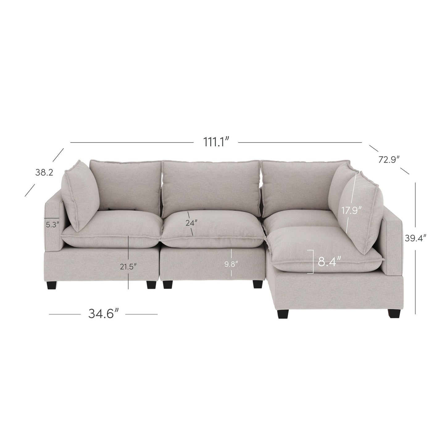 Chelsea Modern Cloud Modular Upholstered Sofa with Deep Seat and Plush Cushions