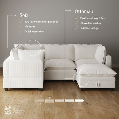 Chelsea Modern Cloud Modular Upholstered Sofa with Deep Seat and Plush Cushions