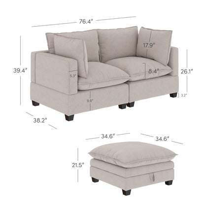 Chelsea Modern Cloud Modular Upholstered Sofa with Deep Seat and Plush Cushions