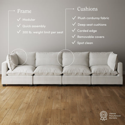 Chelsea Modern Cloud Modular Upholstered Sofa with Deep Seat and Plush Cushions
