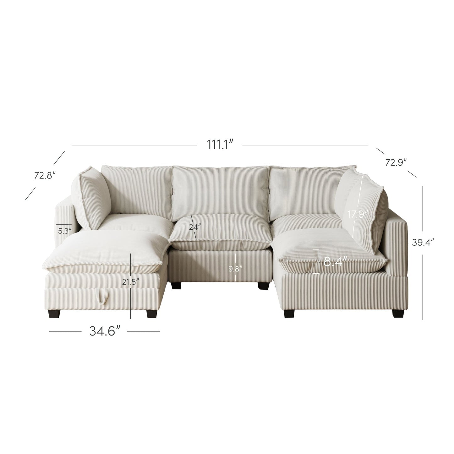 Chelsea Modern Cloud Modular Upholstered Sofa with Deep Seat and Plush Cushions