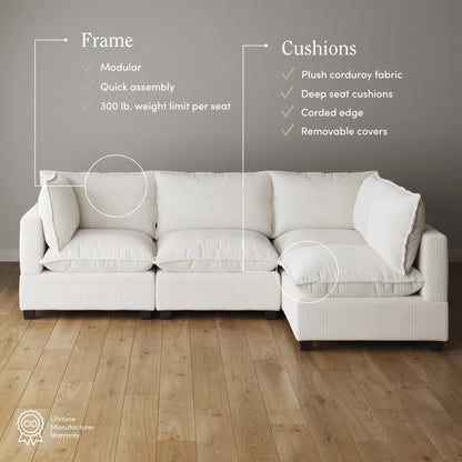 Chelsea Modern Cloud Modular Upholstered Sofa with Deep Seat and Plush Cushions