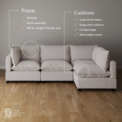 Chelsea Modern Cloud Modular Upholstered Sofa with Deep Seat and Plush Cushions