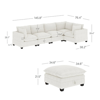 Chelsea Modern Cloud Modular Upholstered Sofa with Deep Seat and Plush Cushions
