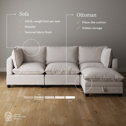 Chelsea Modern Cloud Modular Upholstered Sofa with Deep Seat and Plush Cushions