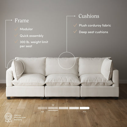 Chelsea Modern Cloud Modular Upholstered Sofa with Deep Seat and Plush Cushions