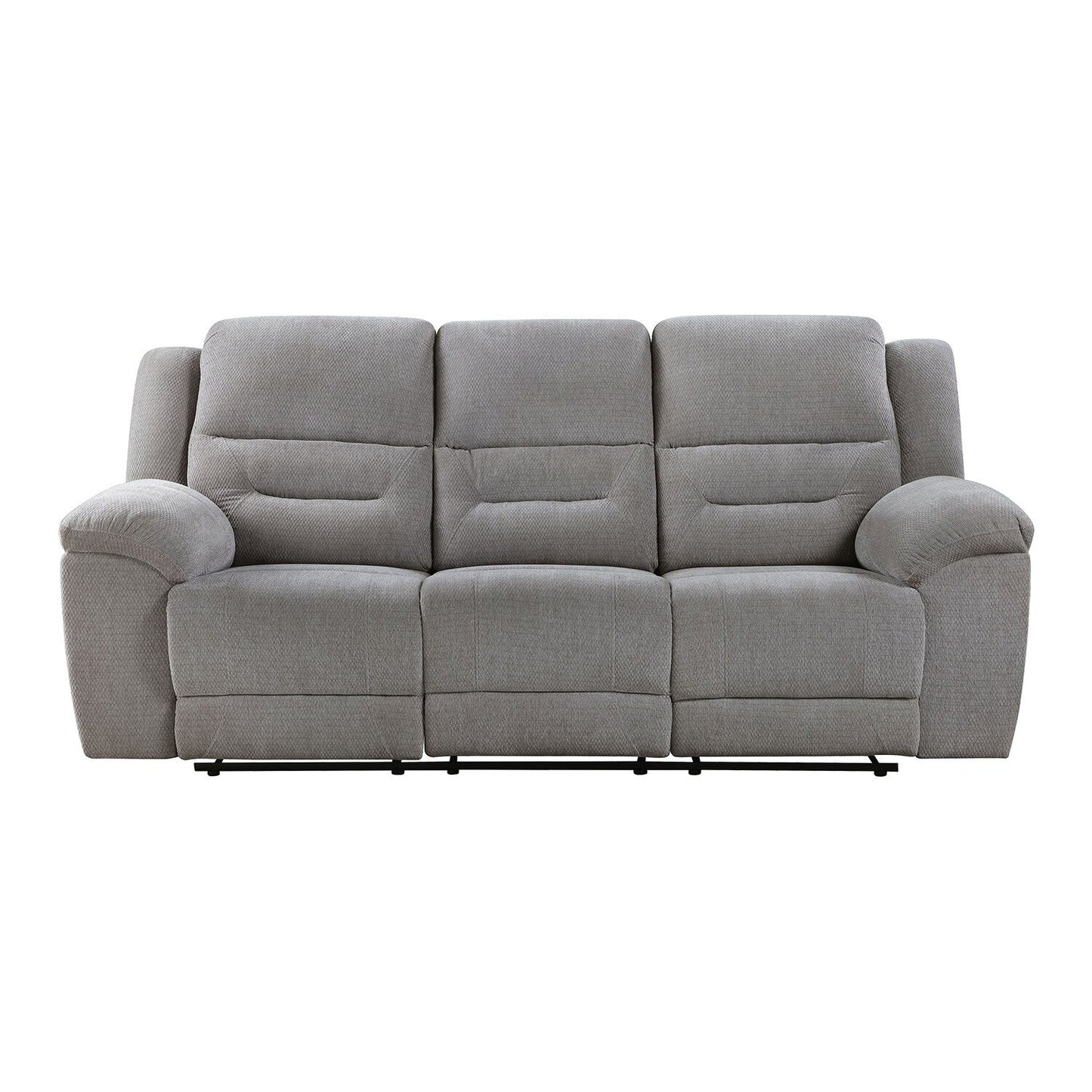 Chenille Upholstered Manual Reclining Sofa with Pillow-top Arm in Grey