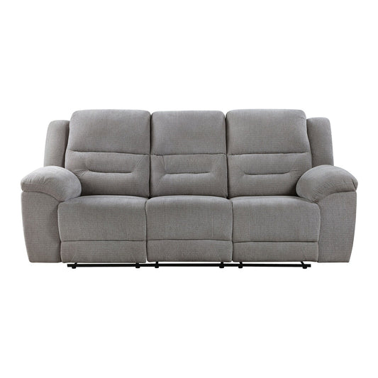 Chenille Upholstered Manual Reclining Sofa with Pillow-top Arm in Grey