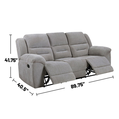 Chenille Upholstered Manual Reclining Sofa with Pillow-top Arm in Grey