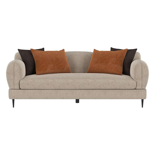 Chenille Upholstered Sofa with Sculpted Track Arm in Latte