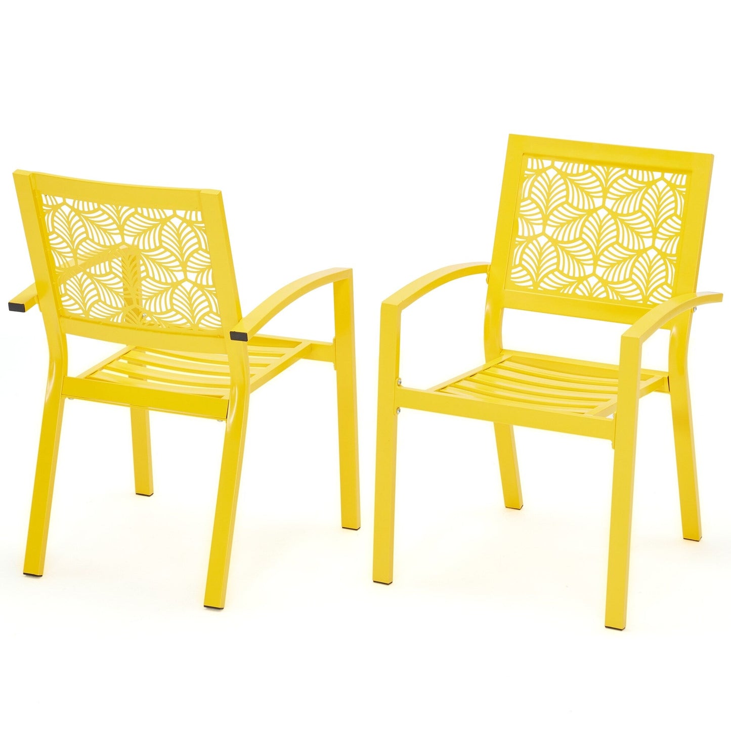 Outdoor Patio Set, Weatherproof Iron Bistro Table & Chairs, Floral Back Design, Space-Saving（Green/ Blue/ Yellow/ Black）