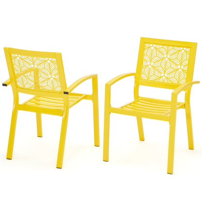 Outdoor Patio Set, Weatherproof Iron Bistro Table & Chairs, Floral Back Design, Space-Saving（Green/ Blue/ Yellow/ Black）