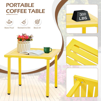 Outdoor Patio Set, Weatherproof Iron Bistro Table & Chairs, Floral Back Design, Space-Saving（Green/ Blue/ Yellow/ Black）