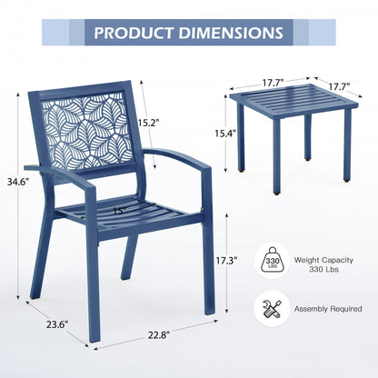 Outdoor Patio Set, Weatherproof Iron Bistro Table & Chairs, Floral Back Design, Space-Saving（Green/ Blue/ Yellow/ Black）