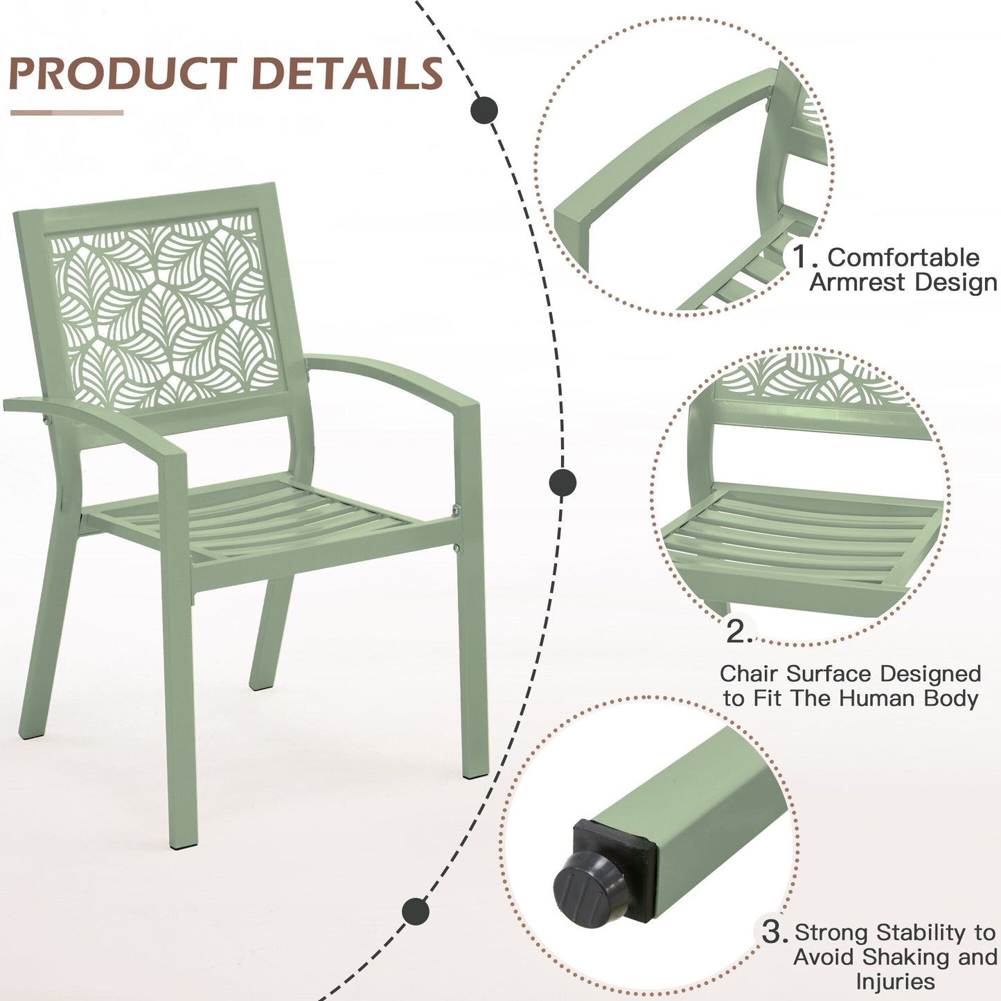 Outdoor Patio Set, Weatherproof Iron Bistro Table & Chairs, Floral Back Design, Space-Saving（Green/ Blue/ Yellow/ Black）