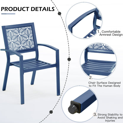 Outdoor Patio Set, Weatherproof Iron Bistro Table & Chairs, Floral Back Design, Space-Saving（Green/ Blue/ Yellow/ Black）