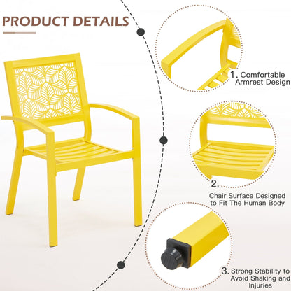 Outdoor Patio Set, Weatherproof Iron Bistro Table & Chairs, Floral Back Design, Space-Saving（Green/ Blue/ Yellow/ Black）