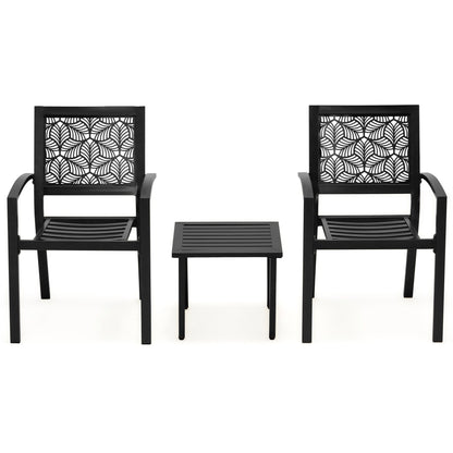 Outdoor Patio Set, Weatherproof Iron Bistro Table & Chairs, Floral Back Design, Space-Saving（Green/ Blue/ Yellow/ Black）