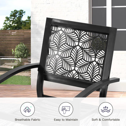 Outdoor Patio Set, Weatherproof Iron Bistro Table & Chairs, Floral Back Design, Space-Saving（Green/ Blue/ Yellow/ Black）
