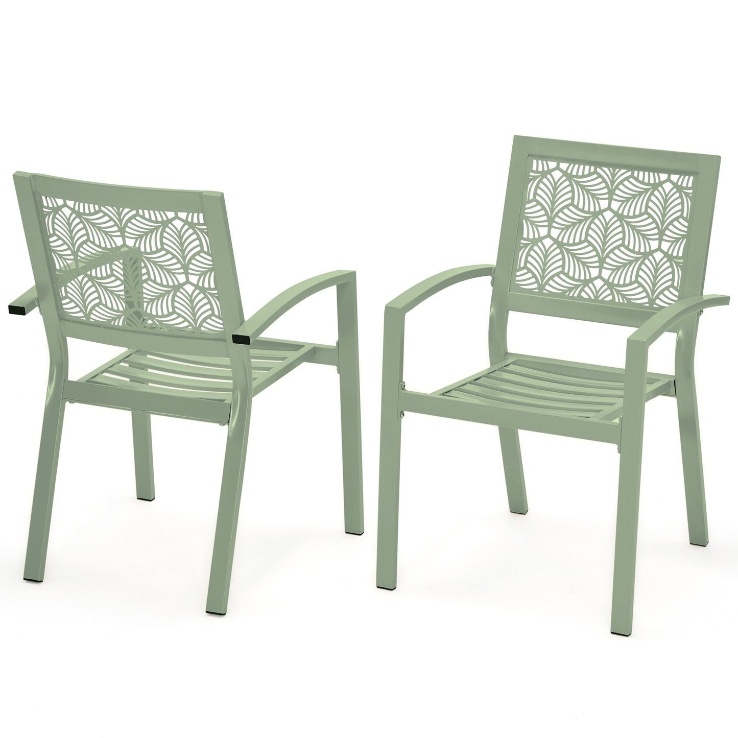 Outdoor Patio Set, Weatherproof Iron Bistro Table & Chairs, Floral Back Design, Space-Saving（Green/ Blue/ Yellow/ Black）